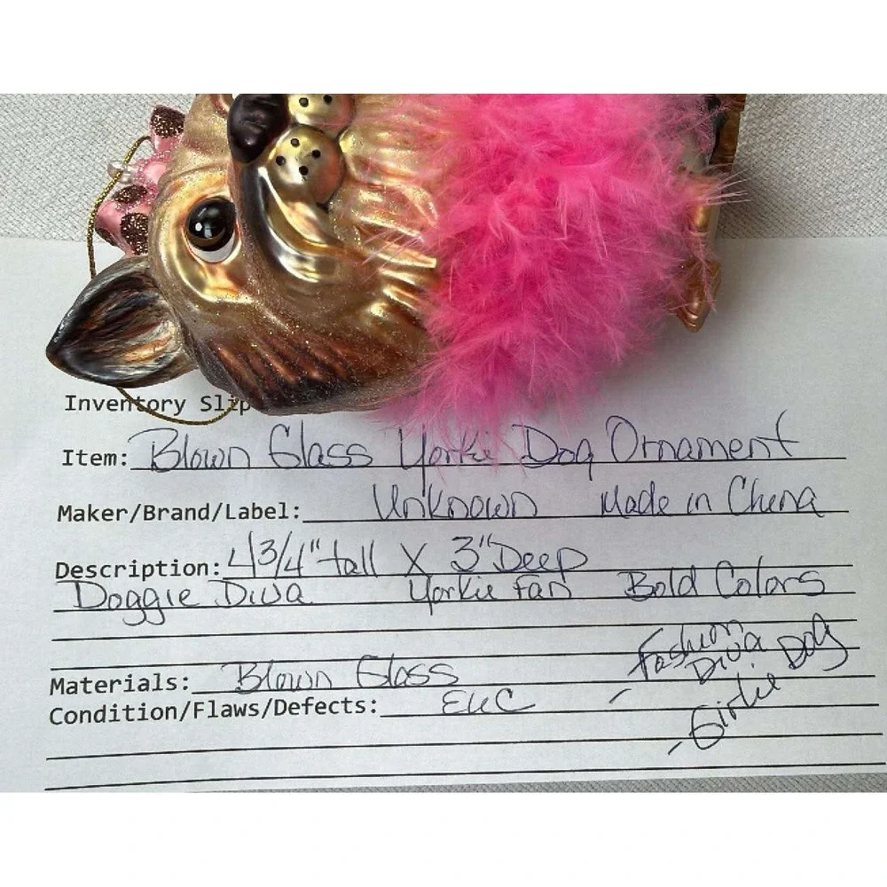 Blown Glass Yorkie Ornament Pink Diva Dog Girlie Holiday Bling